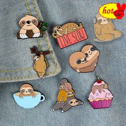 Creative Sloth Ice Cream Coffee Cup Enamel Pins Badge Periodic Table Of Elements Brooches Lapel Bag Jewelry Gifts