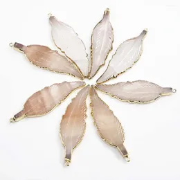 Pendant Necklaces Natural Stone Crystal Leaf Feather Shape Pendants Necklace Mineral Healing Charms Fashion DIY Jewelry Accessories