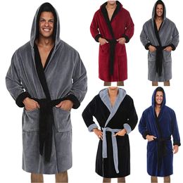 Men's Winter Lengthened Plush Shawl Bathrobe Home Clothes Long Sleeve Robe Coat Bath Robe Peignoir Homme Flannel Robe 240110