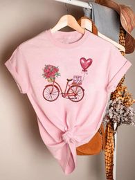 Women's T Shirts Printed Short Sleeve Clothing Casual Tee Women Love Flower Bike Trend 90s Summer Fashion Female Clothes Graphic T-shirts