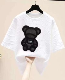 2024 NEW Women's T-shirts Harajuku Girls Plus Size Tops Letter Jacquard O-neck Short Sleeves Loose Summer Tshirt Bear White Tees 131