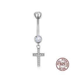 Jewellery Zircon Cross Pendant Belly Button Ring 925 Sterling Silver Navel Piercing for Women Sexy Belly Ring Body Piercing Jewellery