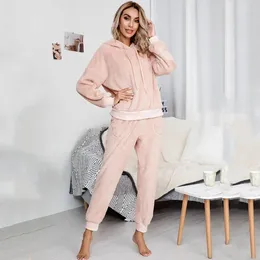 Women's Two Piece Pants 2024 Autumn Warm Lounge Set Women Wear Winter Thicken Outfits For