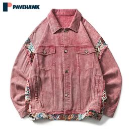 American Vintage Cowboy Coat Women Patchwork Pink Denim Coats Men Casual Unisex Top Spring Autumn Jacket Clothes 240109