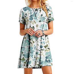 Casual Dresses Women's Printed Round Neck Loose Fitting Short Fitted Maxi Dress For Women Shirt Midi