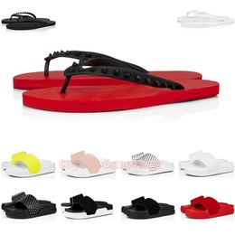 top luxury designer men slippers fashion slides triple black white spikes red bottoms mens flat flip flops beach hotel platform sandals 38-46