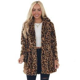 Faux Fur Coat Women Winter Coat Wool Leopard Jacket Streetwear Warm Jackets Fashion Elegant Ladies Long Sleeve Coats Parkas 240109