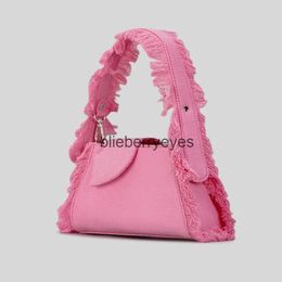 Totes Fashion Trimmings Denim Women Handbags Designer Wide Strap Shoulder Bag Luxury Blue Armpit Bags Y2K Small Tote Female Purse 2023blieberryeyes