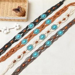 Belts Vintage Unique DIY Hand Turquoise Wooden Bead All-match Ethnic Style Bohemian Woven Belt Women Waist Chain