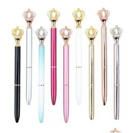 Gel Pens Wholesale Creativity Crown Adornment Crystal Pen Gem Ballpoint Ring Wedding Office Metal Rings Roller Ball Drop Delivery Sc Dhusl