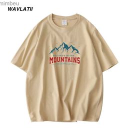 Men's T-Shirts WAVLATII Men's Mountain Printed 100% Cotton T shirt Male New Red Khaki Basic Short Sleeve Tees Tops for Summer WMT2207L240110