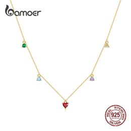 Necklaces Bamoer Gold Colorful Zircon Ruby Necklace Sterling Sier Chain Choker for Women Heart Stone Fashion Jewelry Gift Hot Trend