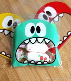 2019 100Pcs Cute Big Teech Mouth Monster Plastic Bag Wedding Birthday Cookie Candy Gift Packaging Bags OPP Self Adhesive Party Fav1504469