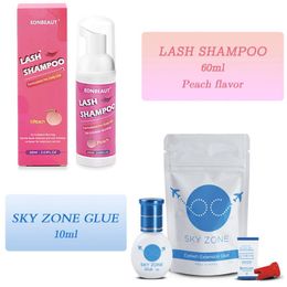 Brushes 1pcs 10ml Sky Zone Glue 60ml Lash Shampoo Remover Low Irritation for Eyelash Extension Korea Professional Lashes Makeup Tool