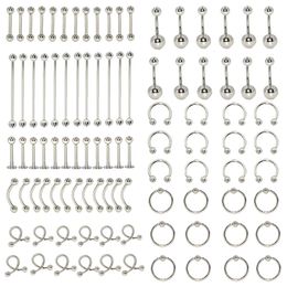 96Pcs Body Jewellery Piercing Lot Steel Nose Horseshoe Lip Tongue Eyebrow Tragus Navel Belly Ring Barbell 14G 16G 240109
