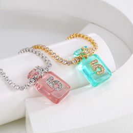 Cute NO5 Pendant Necklace Perfume Bottle Zircon Clavicle Chain Necklace for Gift Party