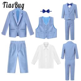 Kids Boys Tuxedo Wedding Suits Baby Infant Formal Outfit Blazer Vest Shirts Pants Gentleman Suit for Baptism Christening 240109