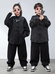 Stage Wear Chinese Style Jazz Modern Dance Costumes For Kids Black Hiphop Suit Girls Boys Hip Hop Performance Clothes DQS15192