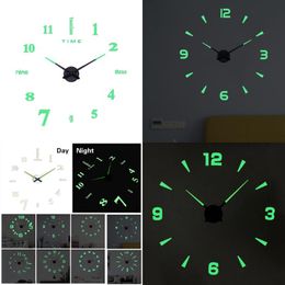 Wall Clocks Creative Glow-In-The-Dark Diy Clock 47 Large Size Acrylic Living Room Decoration Sticker Silent Drop Delivery Otqx8