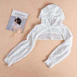 Bow Ties Girls Lace Embroidery Puff Long Sleeve Lapel Half Top Blouse Women Hollow Out Floral Detachable False Fake Collar