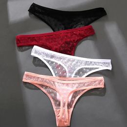 Sexy Transparent Lace G-String Panties Women Underwear Pantys Low-Waist Female Underpants Mesh Perspective Briefs Lingerie M-XL 240110