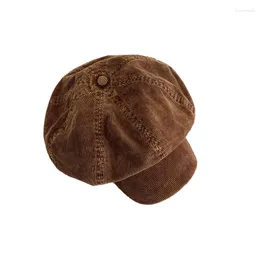 Berets Autumn And Winter Vintage Cotton Washed Corduroy Large Cloud Octagonal Hat Fashion Big Head Spaper Beret