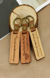 Selling Fashion Luxury Wooden Keychain Straps High Quality Engravable Blanks Wood Key Chain PU Leather keychains2628982