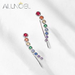 Earrings ALLNOEL 925 Sterling Silver Earrings For Women MultiColoured Rainbow CZ Climber Colorful Zircon Valentines Day Gift Jewelry