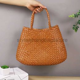 Totes 100% Cowhide leather hand-woven bag Women's vegetable basketstylishhandbagsstore