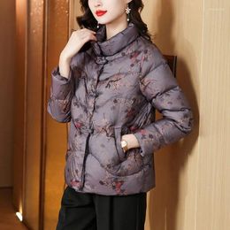 Women's Trench Coats 2024 Short Cotton Coat Autumn And Winter Fashion Thickened Retro Stand Collar Buttons Printed Top Quilted Jacket T1166