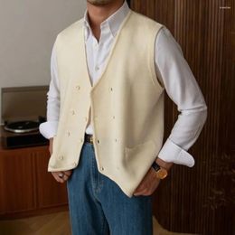 Men's Vests Mens Vintage Homemade British Autumn And Winter Trendy Brand Knitted Casual Versatile Double-Row Vest Cardigan Retro Waistcoat