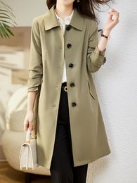 패션 한국 스타일 옷의 여성용 트렌치 코트 대형 빈티지 솔리드 캐주얼 여성 코트 우아한 여성 재킷 240109