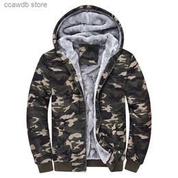 Men's Hoodies Sweatshirts Men's Zip Up Hoodie camouflage Heavyweight Winter Sweatshirt Fleece Sherpa Lined Warm Jacket T240110