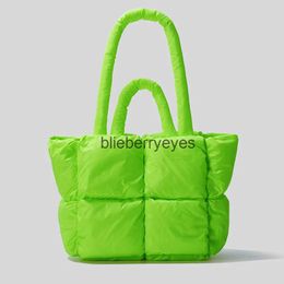 Shoulder Bags Fashion Fluorescent Green Padded Women Shoulder Bags Designer Quilted Handbags Luxury Laser Nylon Large Capacity Tote Bag Winterblieberryeyes