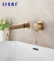 JIENI Antique Brass Solid Brass Bathroom Faucet Joint Pipe Wall Mounted Bathtub Shower Faucet Mixer Tap 1 Handle9689416