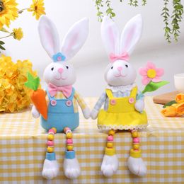 Easter Decoration Bunny In Clothes Dressed Rabbit Doll With Flower And Carrot Colourful Beads Leg Spring Garden Figure Decoration Home Decoration Wholesale