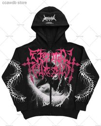 Men's Hoodies Sweatshirts American Dark Style High Street Clothing Printed Loose Zipper Hoodie Men Y2K Gothic Punk Rock Casual Oversized Sweatshirt Women T240110