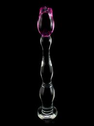 DOMI 213cm Ice and Fire Series Rose Flower Design Glass Women Dildo Adult Butt Anal Plug Sex Toys Y2004217744212