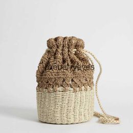 Shoulder Bags Fashion Bucket Bag Sen-line shoulder Paper Rope Str Bag Leisure Women's Bag Woven Beach Bagblieberryeyes