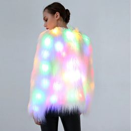 Women Faux Fur LED Light Coat Christmas Costumes Cosplay Fluffy Fur Jacket Outwear Winter Warm Festival Party Club Overcoat 240109