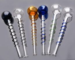 slim tube bongglass wholesale Glass Oil Burners Balancer Water Pipe smoking pipes hand blow round head Colour coil ZZ