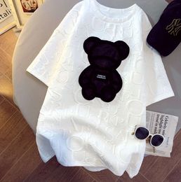 Women's T-shirts Harajuku Girls Plus Size Tops Letter Jacquard O-neck Short Sleeves Loose Summer Tshirt Bear White Tees M-5XL Y469