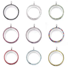 Pendant Necklaces 1Pc Stainless Steel 30mm Mix Colour Crystal Round Po Memory Medaillon Diy Glass Living Locket Women Jewellery