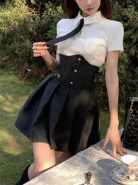 Work Dresses Korean Preppy Style Y2k Two Piece Set Sweet Woman Short Sleeve Blouse Mini Skirt Harajuku Girl Kawaii College Suit