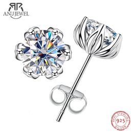 AnuJewel 2cttw D Colour Diamond Lotus Stud Earrings 925 Sterling Silver Flower For Woman Gifts Wholesale 240109