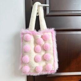 Evening Bags Faux Fur Large Tote For Women Luxury Designer Handbag Purse 2024 In Fashion Contrasting Colors Hairball Plush Shoulder