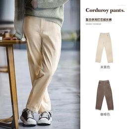 Women's Pants Maden-Corduroy For Women Vintage Khaki Trouser High Waisted Warm Cotton Bottoms Straight Casual Winter Quality