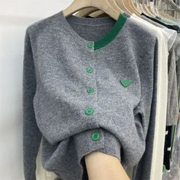 Spring and Autumn Round Neck Contrast Colour Knitted Cardigan Women's Korean Patch Love Long-sleeved Bottoming Loose Sweater Top 240110