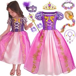 Girl Rapunzel Costume Birthday Party Tangled Magic Hair Princess Cosplay Dress Carnival Halloween Fantasy Roll Spela kläder 240109