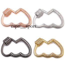 espnsport Riversr CZ Micro Pave Screw Clasps Accessories White Pink Yellow Gun Black Double Heart Shape Copper Zircon Pendant Connectors DIY Jewellery